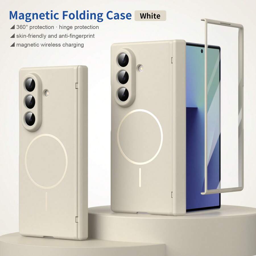 VIETAO 適用於 Galaxy Z Fold 8 Ultra 7 6 5 4 的鋼化銀河螢幕保護膜磁吸無線充電可折疊全包手機殼 - 白色 - 查看 1