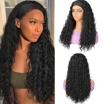 Wet And Wavy Headband Wig] Water Wave Half Wig - Curly Headband Wig For Women- Synthetic, Glueless, Wet And Wavy, Daily Use