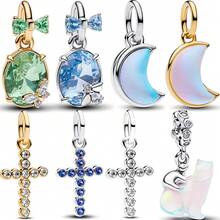 1pc Fashionable Moon & Cross Shiny Pendant, Silver Plated, Suitable For Bracelet, Necklace, DIY Holiday Gift