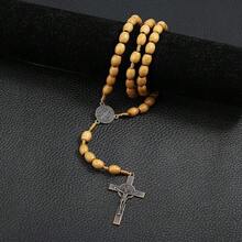 Rosary Beads Catholic For Women Handmade Wooden Catholic Rosay With Jes 1us Christ Crucifix Cross Real Healing Wooden Rosary Beads Yoga Meditation Prayer Bead Necklace - 淺灰色 - 查看 4