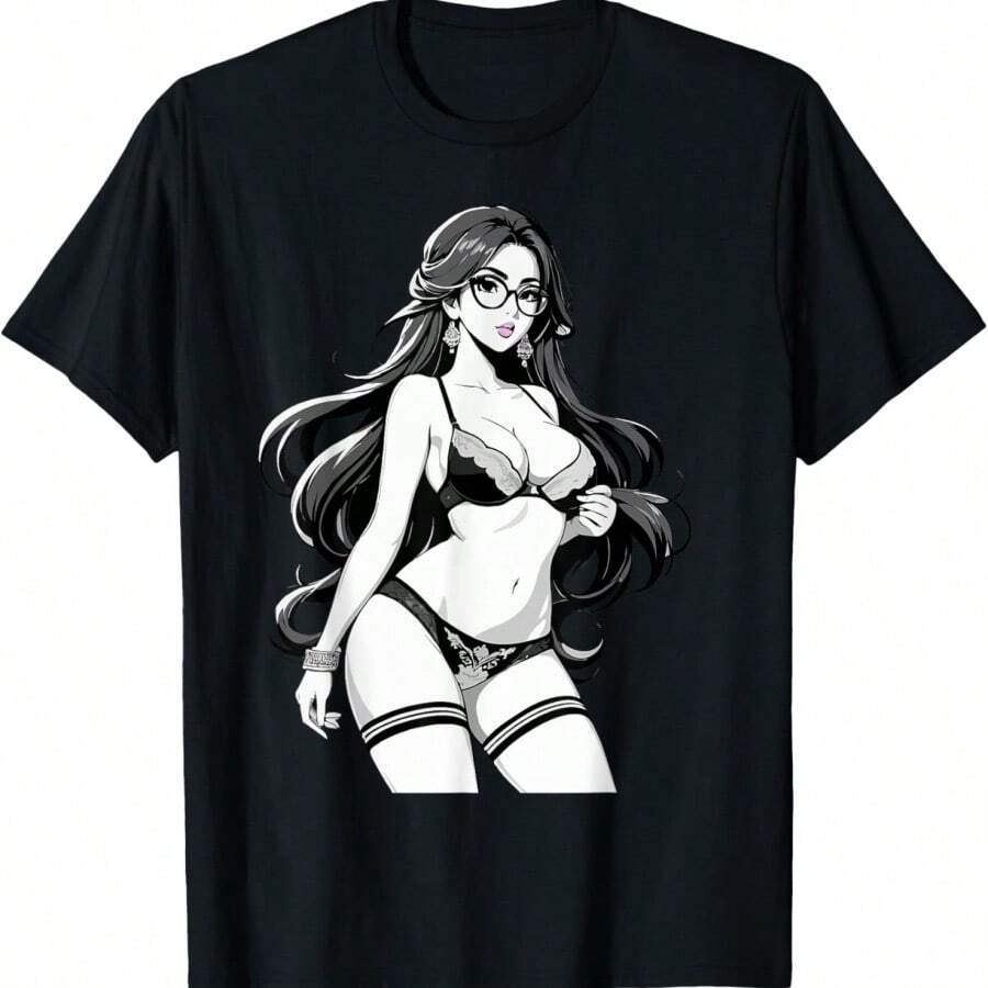 Sexyys Waifu Otaku Anime Girl Japanese In Black And White Art T-Shirt - màu đen - Xem 1