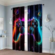 2PCS Game Controller Curtains, Geometric Pattern Curtains, Colored Game Controller Window Decorations, Bedroom Living Room Curtains,160gsm - Multicolor - View 6