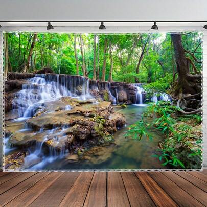 1 件，美丽的自然风景背景，绵延的森林、丛林、岩石、连绵的山脉、溪流、热带雨林，摄影背景，生日派对活动，摄影棚道具，影棚道具，派对用品，完美的节日派对装饰横幅背景，多种场景可供选择，多种尺寸可供选择。