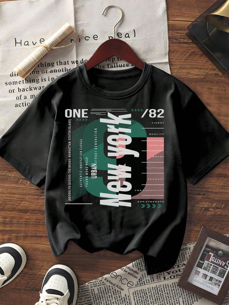 Women's Short Sleeve Graphic Print T-Shirt New York Letter Color Block Casual Streetwear Vintage Crew Neck Tee Summer Loose Fit Basic Top For Daily Wear - 白色 - 查看 1