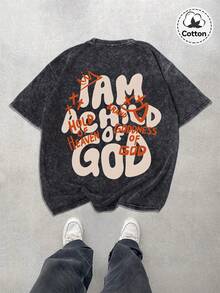 Hemo 男士街头图案T恤，微弹修身水洗黑色圆领短袖T恤，休闲日常T恤 - 黑色 - 查看 1