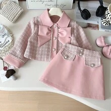 2pcs Girls Elegant Stylish Jacket And Pink Skirt Set, Spring/Autumn - Pink - View 12