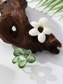 1pc Resin Asymmetrical Bubble Flower Shaped Ring, Unique Elegant Green Floral Design, Minimalist White Daisy Ring, Suitable For Women Everyday Wear - Bubble Flower Ring - View 4