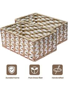 Handwoven Storage Basket, Multipurpose Desktop Organizer Box, Living Room Storage Bin, Can Store Snacks, Toys, Keys And Small Items, Bohemian Geometric Woven Basket, Wooden Rattan Planter Stand, Mixed Natural Rope Decor, Creates A Coastal Ambiance. - Rectangle - View 7