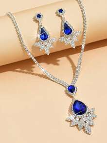 3件套新娘水晶水钻项链耳环套装，奢华全镶钻首饰套装，适合女士晚礼服