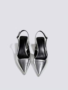 女士7厘米厚跟高跟鞋，露趾派对婚礼正式鞋，套脚尖头高跟凉鞋 - 銀色 - 查看 2