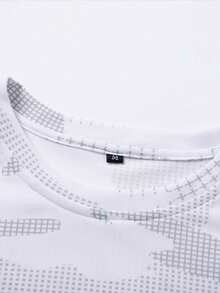 Men's Light Gray Camo Grid Print Crew Neck Short Sleeve T-Shirt - Casual Daily Top - White - View 4