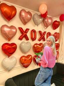 10pcs/Set Valentine's Day Party Decorations, 16" Red/Pink/Rose Gold/Black "XOXO" Letter Balloons, 18" Red/Rose Gold/Pink/White/Light Purple/Black Foil Heart Shaped Balloons, Create Gals Party, Family Day, Galentines Day Party Decor, Anniversary, Confession, Photo Backdrop, Selfie Props, Singles Party, Proposal, Love Expression Decorations - 彩色 - 查看 5
