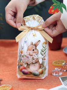 10pcs Easter Bunny & Egg Pattern Gift Bags, Made Of Plastic, Easter Drawstring Candy Bags, Candy And Snack Packaging Bags, Gift Wrapping Supplies, Suitable For Easter Parties, Birthday Parties And Theme Parties. - Multicolor - View 6