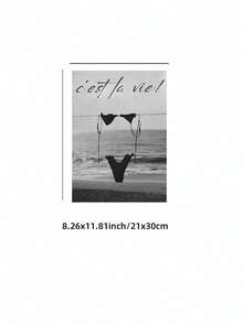 1pc Frameless 'This Is Life' Quote Wall Art - French Saying Minimalist Bikini Beach Print, Black White Retro Coastal Bathroom Decor For Bedroom Dorm Home Office Classroom, Vintage Style Poster & Best Gift Choice - Multicolor - View 13