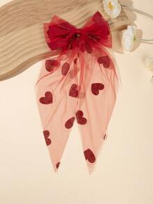 1pc Large Valentine's Day Hair Clip With Long Tail And Heart Pattern, Suitable For Daily Wear. 1pc Fashionable Mesh Valentine's Day Girl Hair Clip. 1pc Fashionable Valentine's Day Hair Accessory Gift. - Multicolor - View 10
