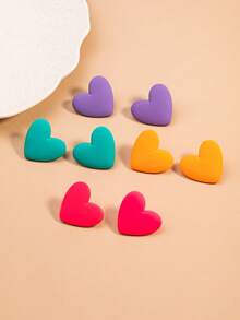 4 Pairs/Set Exaggerated Heart Soft Ceramic Texture Earrings, Fashion Macaron Color Earring Set For Women, Valentine's Day & Mother's Day Gift