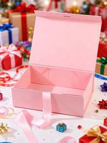 纯色礼盒，DIY可折叠双门礼盒，适用于生日派对、节日礼物、沙特国庆日、家庭聚会、婚礼、回礼、礼品包装 - 粉紅色套裝 - 查看 4