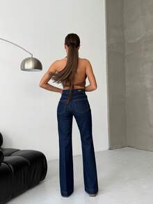 SQUALO Women's Blue Washed, Ripped, And Distressed Effect Jeans Street Style - Navy Blue - View 3