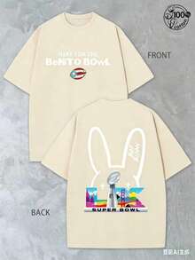 BadBunny Benito Bowl T Shirt,Retro Washed T-Shirt Double Sided Printed (230 Pure Cotton T-Shirt),Christian Gift, Men's T-Shirt, Men's Casual, Comfortable, Fashionable T-Shirt, Street Style Cottonwinter Clothes For Women ST Patrick' S Day - 杏色 - 查看 3
