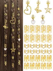 35件套DIY心形星星蝴蝶发圈配饰金属镂空可调节时尚简约脏辫珠子适合女性约会情人节