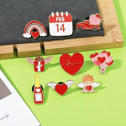 Söt tecknad hjärtformad metallbrosch, unisex parväska-accessoar