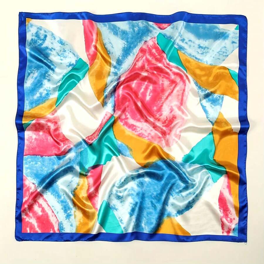 Women's Scarf 90x90 Watercolor | Satin Finish | Elegant And Versatile Print - 藍色 - 查看 1
