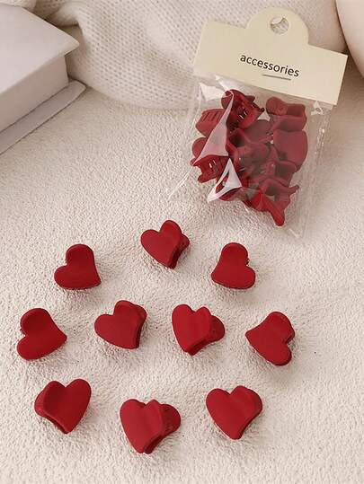 15/20/30pcs Valentine's Day Red Heart Shaped Mini Hair Clips, Fashion Versatile Bangs Claws, Simple Retro Hair Accessories For Women Elegant Claw Clip Women Hair Claws