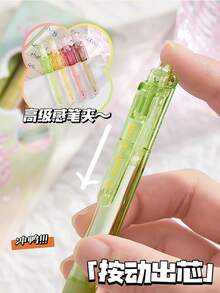 4支彩色透明自动铅笔，高品质学生考试用品，符合人体工学的握柄，速干黑色圆珠笔 - 黑色 - 查看 5