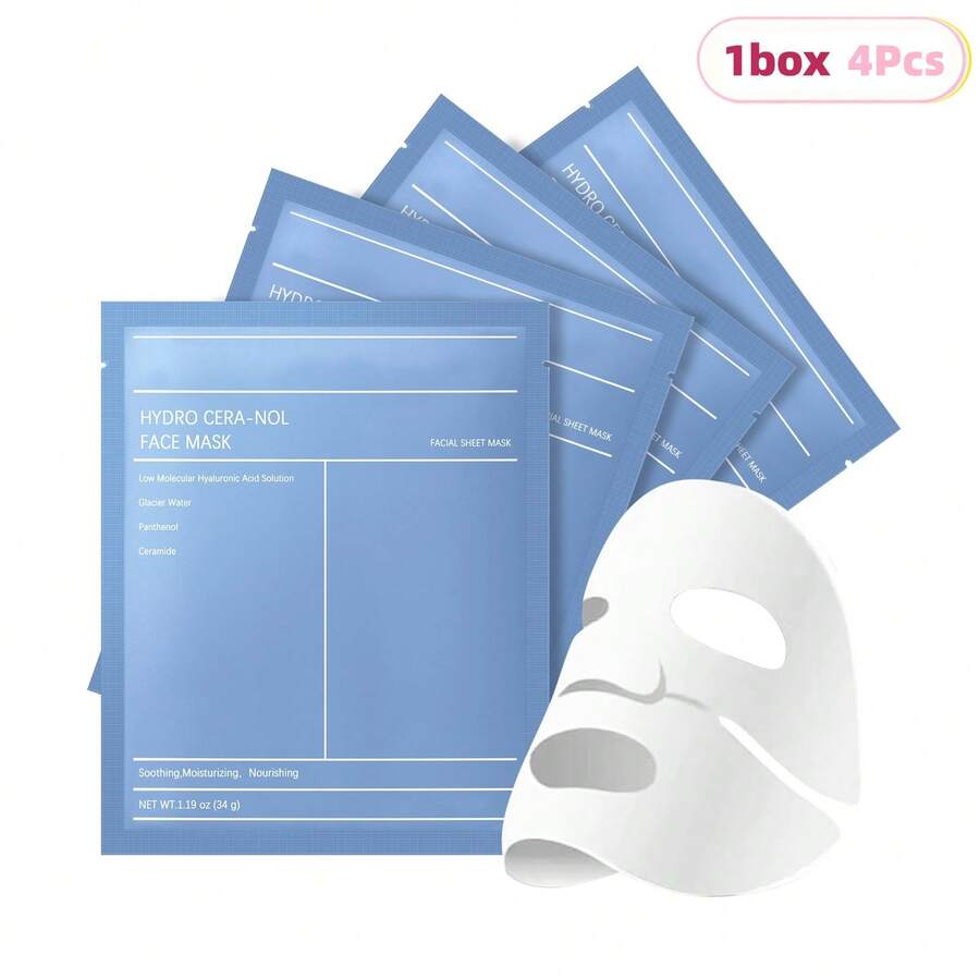 Hydro Cera-Nol Real Deep Mask, Overnight Hydrogel Mask | Hydrating, Pore Tightening, Firming, Redness Reducing, Quick Soothing | Serum Solidified Mask, Super Moisturizing | Fades Wrinkles, Brightens Skin, Antioxidant | Morning Rescue, Sensitive Skin Friendly | Korean Skincare, Gifts For Women |1.19oz(34g)X4ea - 藍色(1盒) - 查看 1
