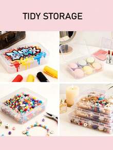 4 种尺寸透明塑料收纳盒，带盖 - 按扣/铰链式闭合，适用于存放扑克牌、集换式卡牌、办公用品、工艺品、珠宝、微缩模型 | 可堆叠透明收纳盒，适用于家庭和商业收纳