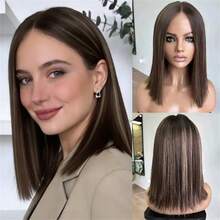 女士假发 13x4 自由分缝渐变棕色挑染蕾丝前假发 高品质合成假发 自然预拔发际线带婴儿绒毛 - 彩色 - 查看 12