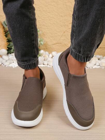 Slip-On Casual Sneakers For Men, Breathable Mesh Upper, Lightweight Sole, Suitable For Spring/Summer Commuting And Walking