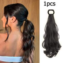 20英寸波浪马尾假发，造型时尚，采用韩式慵懒分层合成卷发，配有加厚防滑橡皮筋，可扎成低马尾。 - 彩色 - 查看 12