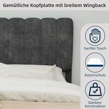 Modern And Minimalist Upholstered Bed With Soft Headboard, 140 X 200 Cm, Grey, Multifunctional Bedroom Furniture, Low Slatted Base (Without Storage), Mattress Not Included.