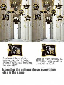 14件套黑色和金色毕业螺旋悬挂装饰品，适用于2026届毕业典礼派对装饰