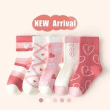 30双女童袜子，可爱卡通花朵爱心图案儿童袜，甜美公主中筒袜，四季皆宜 - 粉色 - 查看 2
