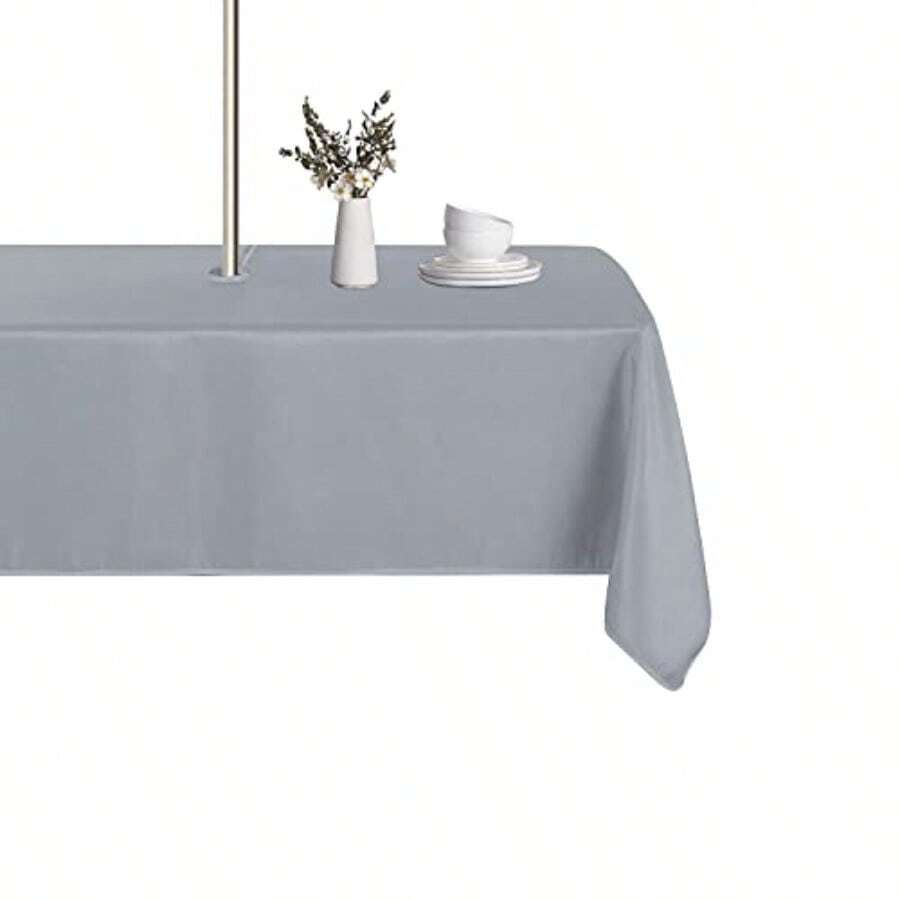 LUSHVIDA Rectangle Outdoor Tablecloth With Umbrella Hole And Zipper 52x70 Inch Silver Washable Waterproof Table Cloth Spill Proof Wrinkle Free Table Cover For Patio Spring Summer Picnic BBQS - Silver - View 1