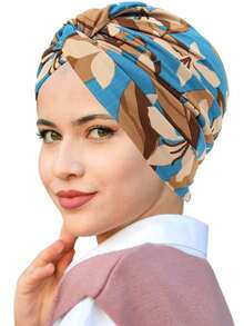 1pc Fashionable Printed Headscarf Turban Hat, Women Chemo Muslim Head Wrap - Multicolor - View 5
