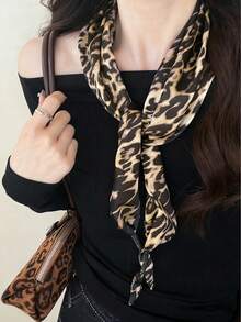 1pc Women's Leopard Print Long Scarf. Paisley Pattern Necktie Suitable For Matching Bags, Shirts, Ribbons, Headbands, Belts, Daily Wear, Parties, Galas, Street Photography, Fashionable And Elegant Women's Decorative Rectangular Scarf, Necklace, Ribbon Hair Accessory, Floral Pattern - Multicolor - View 3