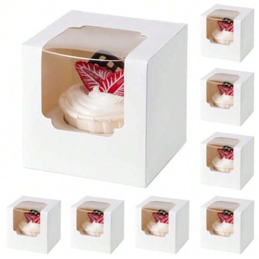 CYPNPaquete de 50 Cajas para Cupcakes Individuales 10x10x10 cm Cajas para Postres Muffins Repostería con Ventana y Inserto de Cartón para Cumpleaños Fiestas Repostería y Regalos BlancoFashion - 219620587 - Ver 1