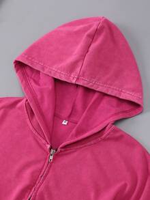 Men's Casual Washed Zip-Up Hoodie, Spring/Autumn - Rose Red - View 3