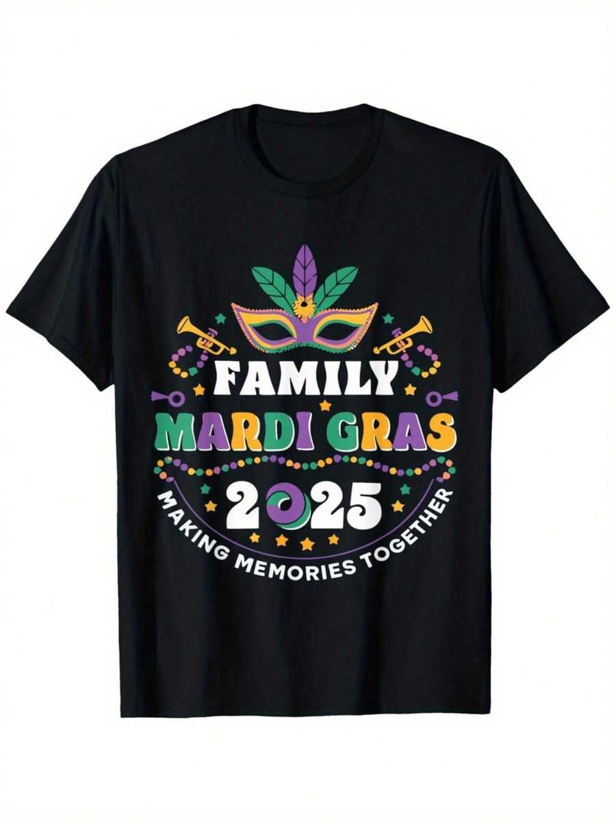 Mardi Gras Familiar 2025 Haciendo Recuerdos Juntos Camiseta a Juego - Negro - Ver 1