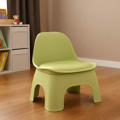 Thick Plastic Round Stool With Backrest, Portable Low Chair, Modern Minimalist Design, Space Saving, Indoor/Outdoor Use, Gray/Green/Orange