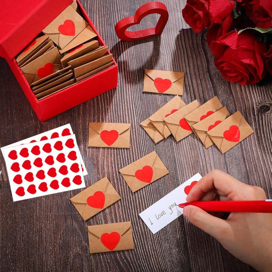 30 peças/60 peças Conjunto de Envelopes - Mini Envelopes, Adesivos de Coração, Pequenos Cartões do Dia dos Namorados, Pequenas Notas de Amor para Ele/Ela, Presente Fofo para Namorado(a) - Multicolorido - Visão 1