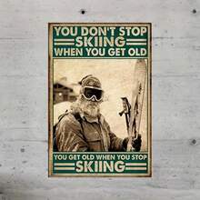 Inga Ski Skier - 'You Don't Stop Skiing When You Get Old' Metal Sign, 20.32cm X 30.48cm, Unframed, Available In White/Green/Yellow/Black - Multicolor - View 5