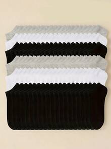 30双装儿童青少年低帮踝部保暖腿套，黑/白/灰组合，罗纹针织，柔软棉混纺，透气弹性袜口，男女通用儿童日常保暖腿套套装 - 彩色 - 查看 1