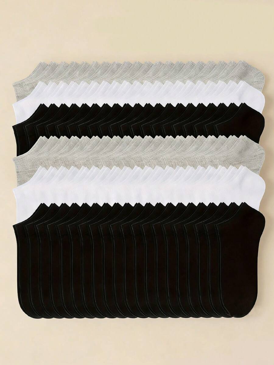 30双装儿童青少年低帮踝部保暖腿套，黑/白/灰组合，罗纹针织，柔软棉混纺，透气弹性袜口，男女通用儿童日常保暖腿套套装 - 彩色 - 查看 1