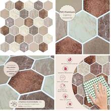 Azulejos Autoadhesivos 3D Hexagonales para Cocina y Bao | Diseo Geomtrico Moderno | Efecto Relieve, Impermeables (5 Paneles de 30x30 cm) (Hexgono Mrmol Terracota) - hexágono mármol terracota - Ver 1