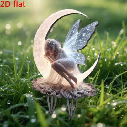 2D akryl trädgårdsdekor | Designad av Spring Moon Fairy, lämplig för alla hjärtans dag, Ramadan, påskdekoration, inomhus- och utomhusbruk, batterifri