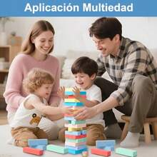 Juego De Torre Juegos de Construccion Tabla de Apilamiento con Dado Juguete Didactico Juego de Mesa Macaron-48pzsDiversión infantil, alegría, juguetes necesarios para niños - Macarrones 48 piezas - Ver 6